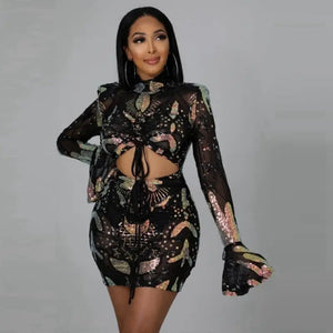 Party Club Night Cut Out Elegant Glitter Dress - black / L