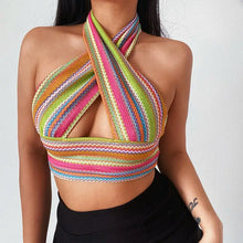 Load image into Gallery viewer, Patchwork Criss Cross Knitted Halter Top - Pink / M