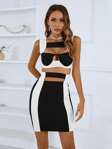 Patchwork Crop Top & Pencil Skirt Set