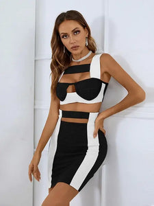 Patchwork Crop Top & Pencil Skirt Set