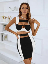 Load image into Gallery viewer, Patchwork Crop Top &amp; Pencil Skirt Set