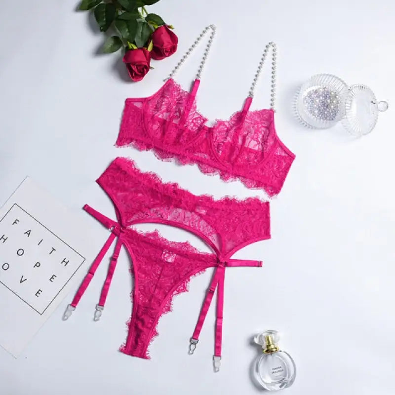 Patchwork Lace See Through Push Up Bra and Panty