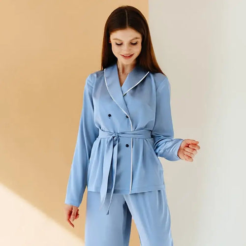 Patchwork Long Sleeve Loose 2 Piece Pajama Set