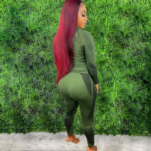 Patchwork Long Sleeve Top and Sweatpants Tracksuit Set
