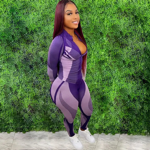 Patchwork Long Sleeve Top and Sweatpants Tracksuit Set