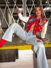 Load image into Gallery viewer, Patchwork PU Leather Varsity Bomber