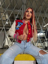 Load image into Gallery viewer, Patchwork PU Leather Varsity Bomber
