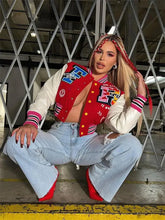Load image into Gallery viewer, Patchwork PU Leather Varsity Bomber