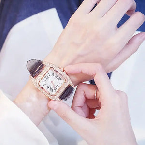 Starry Square Dial Bracelet & Watch Set - Black - watch