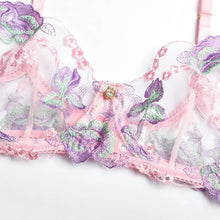 Load image into Gallery viewer, Pink Floral Lace Transparent Push Up Bra &amp; Panty Set