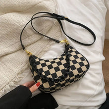 Load image into Gallery viewer, Plaid PU Leather Crossbody Shoulder Bag - Checkered Black