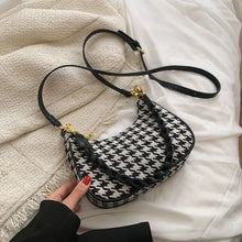 Load image into Gallery viewer, Plaid PU Leather Crossbody Shoulder Bag - Houndstooth Black