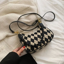 Load image into Gallery viewer, Plaid PU Leather Crossbody Shoulder Bag - Lingge Black