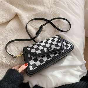 Plaid PU Leather Shoulder Design Crossbody Bag - Checkered