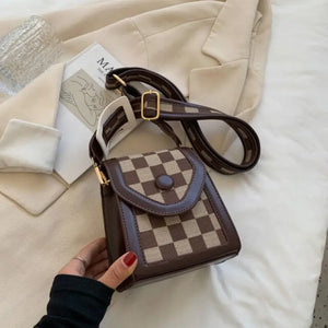 Plaid Shape Shoulder Bag With Short Handle - Coffee