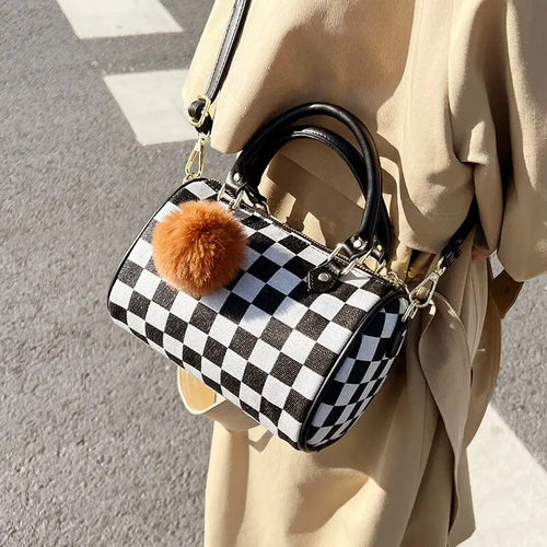 Plaid Weaving Bucket Crossbody Bag