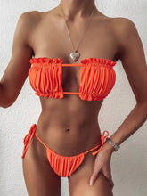 Load image into Gallery viewer, Pleated Bandeau Mini Thong Bikini Set - Orange / S