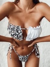 Load image into Gallery viewer, Pleated Bandeau Mini Thong Bikini Set - White Leopard / S