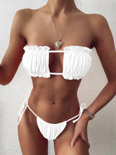 Load image into Gallery viewer, Pleated Bandeau Mini Thong Bikini Set - white / S