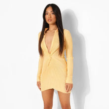 Load image into Gallery viewer, Pleated Polo Collar Blouse Dress - yellow / L