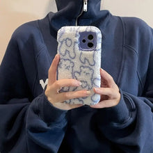 Load image into Gallery viewer, Plush Blue Black Line Bear Soft Case For IPhone