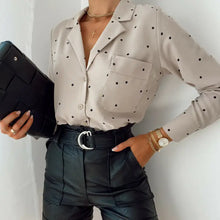 Load image into Gallery viewer, Polka Dot Long Sleeve Turn Down Collar Blouse