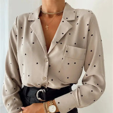 Load image into Gallery viewer, Polka Dot Long Sleeve Turn Down Collar Blouse - long sleeve