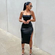 Load image into Gallery viewer, PU Leather Backless Bandage Bodycon Dress