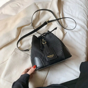 PU Leather Bucket Crossbody Bag - black / (20cm<Max