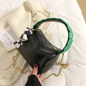 PU Leather Bucket Crossbody Bags with Short Handle - black
