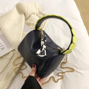 PU Leather Bucket Crossbody Bags with Short Handle - Blue