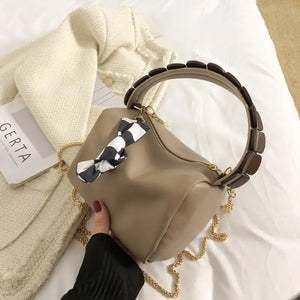 PU Leather Bucket Crossbody Bags with Short Handle - Khaki