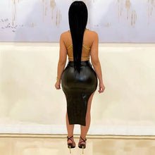 Load image into Gallery viewer, PU Leather Chain Backless Top &amp; Bodycon Skirt Set