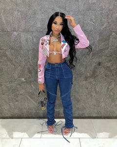 PU Leather Crop Motorcycle Jacket
