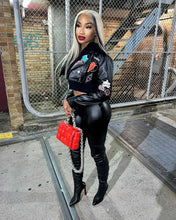 Load image into Gallery viewer, PU Leather Crop Motorcycle Jacket
