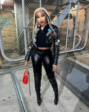 Load image into Gallery viewer, PU Leather Crop Motorcycle Jacket - XL / Black