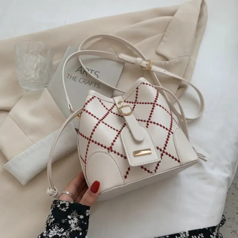 PU Leather Crossbody French Texture Shoulder Bag - white