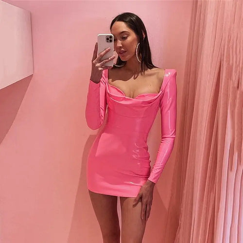 PU Leather Fashion Long Sleeve Mini Dress