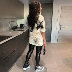 PU Leather Pants Slim Black Split Long Trousers