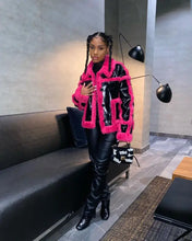 Load image into Gallery viewer, PU Leather Patchwork Turn Down Collar Jacket