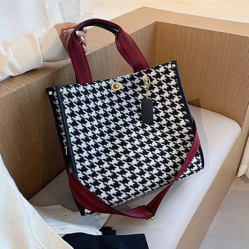 PU Leather Simple Open Houndstooth HandBag