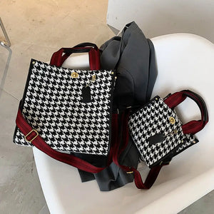 PU Leather Simple Open Houndstooth HandBag