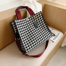 Load image into Gallery viewer, PU Leather Simple Open Houndstooth HandBag - Big black