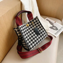 Load image into Gallery viewer, PU Leather Simple Open Houndstooth HandBag - Small black