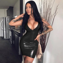Load image into Gallery viewer, PU Leather Sleeveless Bodycon Dress - black / L