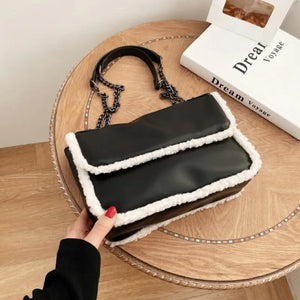 PU Leather Small Flap Crossbody Shoulder Bag - black