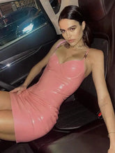 Load image into Gallery viewer, PU Leather Spaghetti Strap Top &amp; Mini Skirt