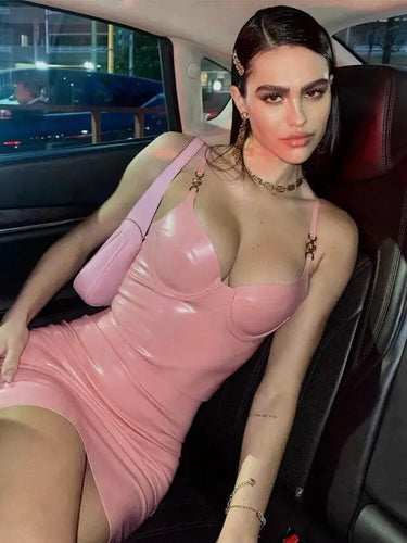 PU Leather Spaghetti Strap Top & Mini Skirt