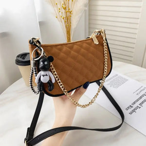 PU Leather Underarm Chain HandBag - Auburn