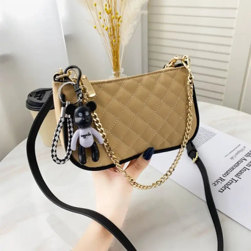 PU Leather Underarm Chain HandBag - Khaki